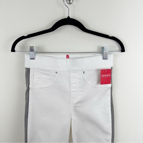 Spanx White Raw Hem Pull on Skinny Jeans with Side Stripe Size XS (0) NWT - Picture 4 of 14